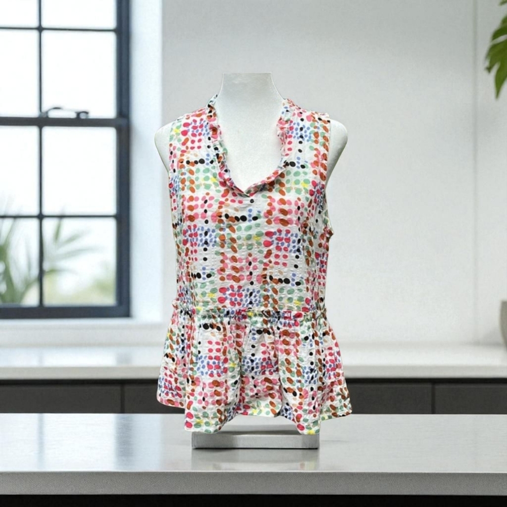 Anthropologie TMHL Sleeveless Peplum Dotted Tank in Multicolor Women’s Size S - Picture 4 of 10